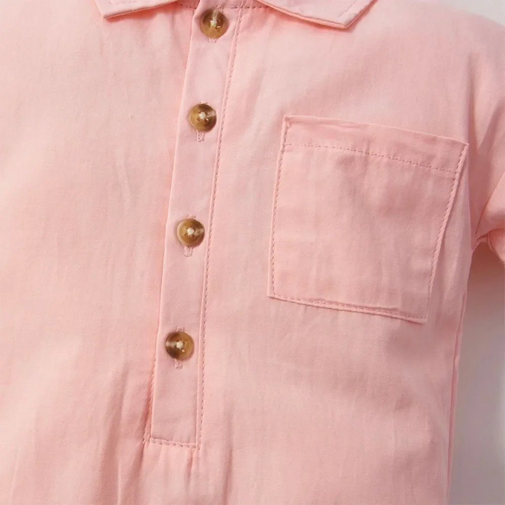 NWT - Size 9-12 month, girls solid lapel collar pocket jumpsuit, one piece, pink